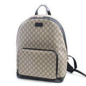 Gucci GG Supreme Backpack Leather Beige Tan Black